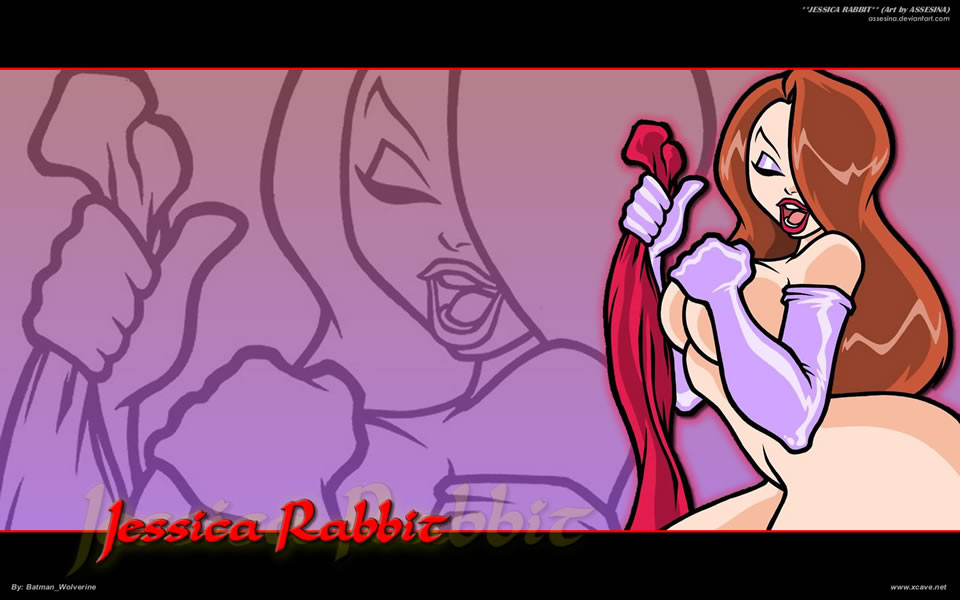 assesina big_ass big_breasts breasts closed_eyes disney eyeshadow gloves hair hand_on_breast jessica_rabbit lipstick nude open_mouth red_hair sideboob stripping wallpaper who_framed_roger_rabbit