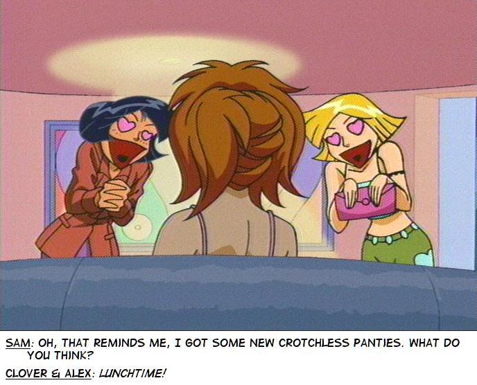 alex_(totally_spies) black_hair blonde_hair character_name clover_(totally_spies) english_text heart heart_eyes letter open_mouth red_hair sam_(totally_spies) screenshot text totally_spies