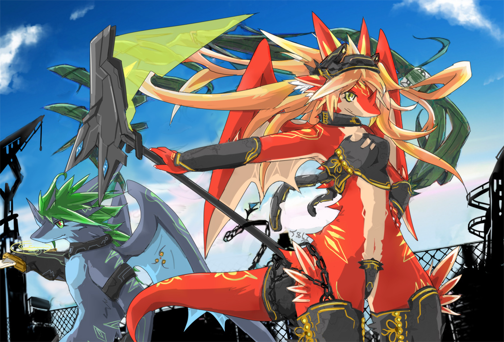 anthro background beautiful collar dragon dragoon86 female furry hair lina long_tail male male/female reptile scalie scryth tail wings