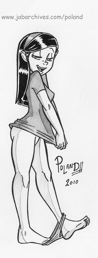 2010 barefoot bottomless disney headband monochrome panties panties_around_ankle panties_around_leg poland_(artist) shirt_pull smile the_incredibles violet_parr