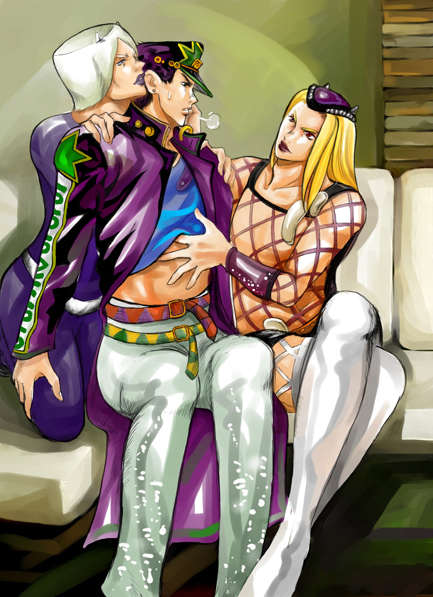 3boys age_difference before_sex cheating_husband dilf imminent_sex jojo's_bizarre_adventure jotaro_kujo male male_only mmm_threesome narciso_anasui stone_ocean weather_report