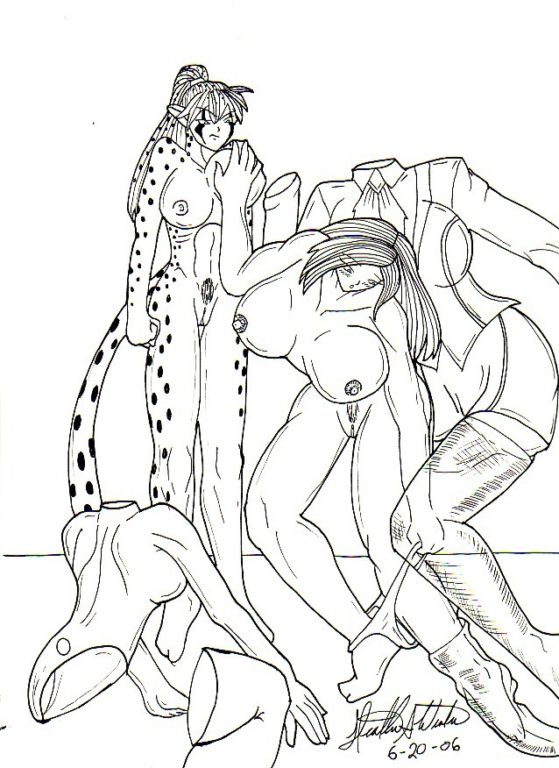 2006 brittany_diggers cheetah_diggers dated fred_perry furry gold_digger hand_on_breast living_clothes monochrome nipples panties ponytail pussy spotty_fur stockings tail werecheetah