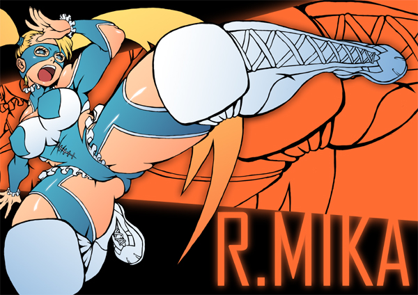 blonde_hair blue_eyes boots breasts capcom curvy fenris frills kick kicking mask pig_tails plump rainbow_mika short_twintails spread_legs street_fighter street_fighter_zero street_fighter_zero_3 twintails