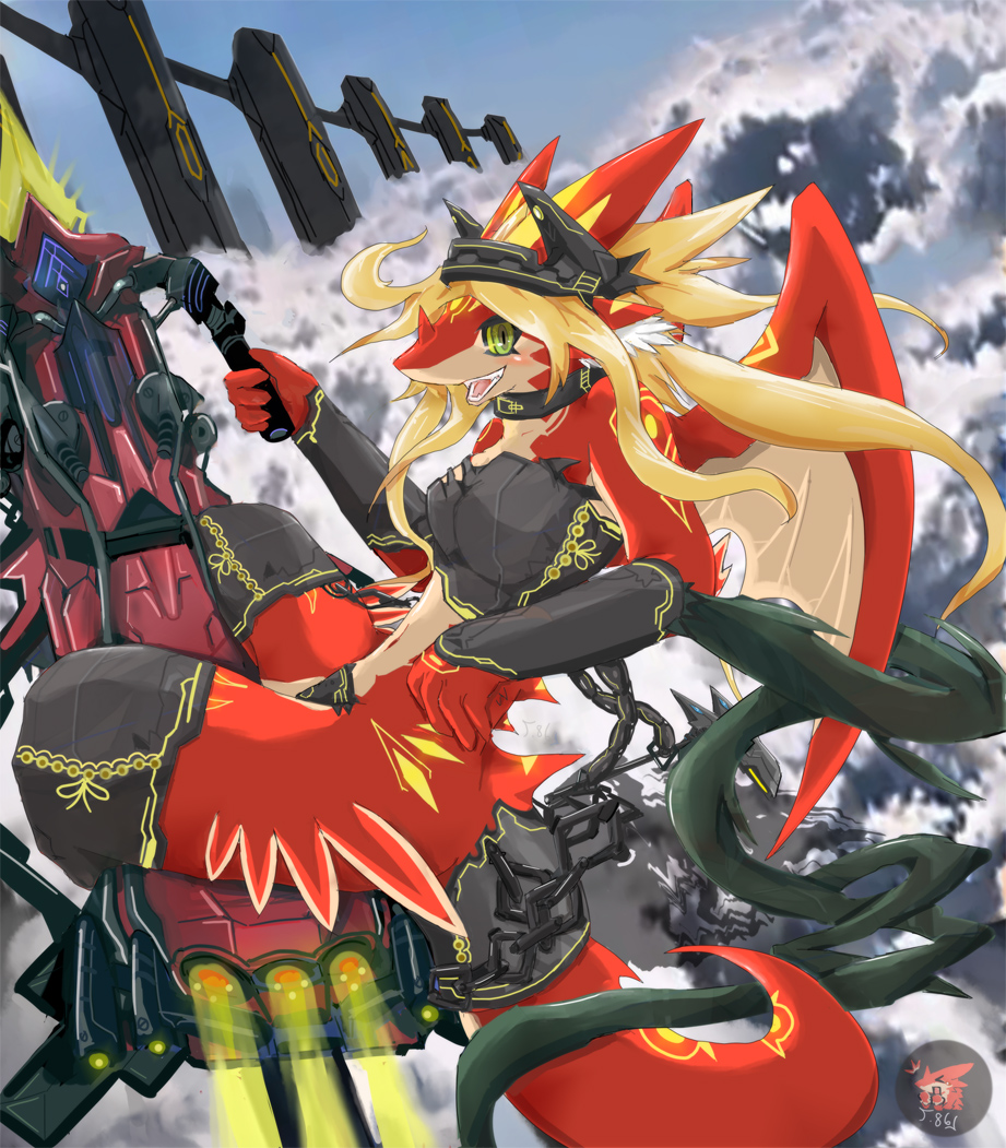 anthro background blush collar dragon dragoon86 female furry hair horns lina long looking_at_viewer scalie solo wings