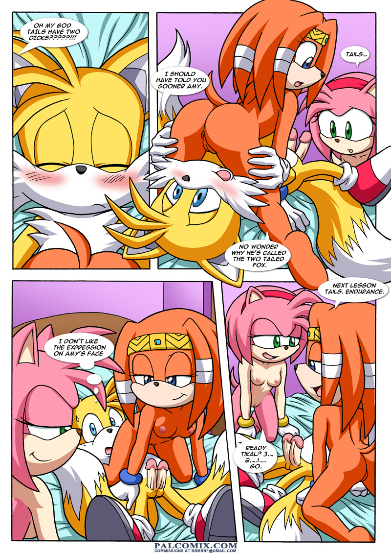 2girls amy_rose anus bbmbbf comic furry group_sex miles_"tails"_prower mobius_unleashed multiple_girls multiple_tails nipples palcomix penis pussy sega sonic_(series) sonic_project_xxx_3 sonic_the_hedgehog_(series) tail testicles text tikal_the_echidna