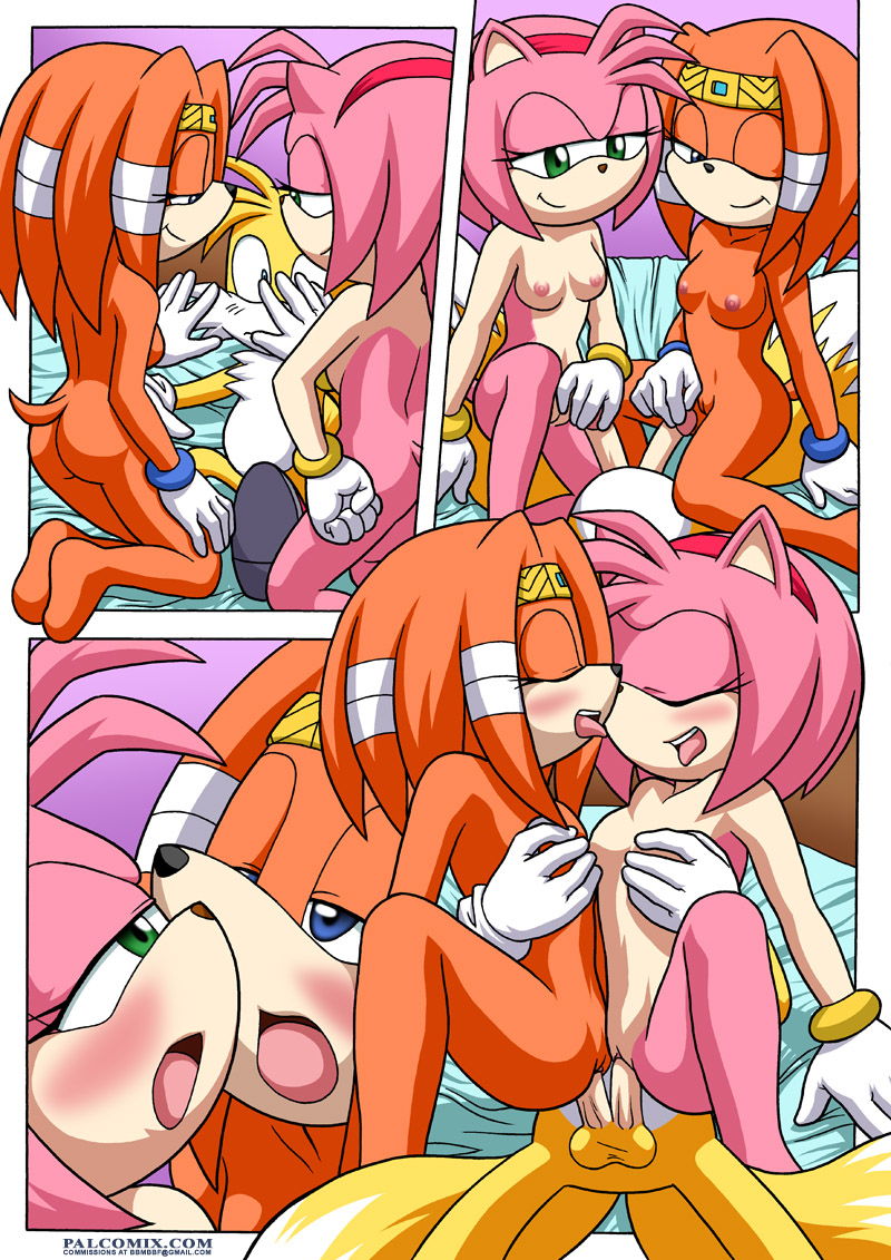 1boy 2girls amy_rose bbmbbf comic cowgirl_position diphallism double_cowgirl_position double_penis furry group_sex miles_"tails"_prower mobius_unleashed multiple_tails navel nipples nude palcomix penis pussy sega sex sonic_(series) sonic_adventure sonic_project_xxx_3 sonic_the_hedgehog_(series) tail tikal_the_echidna vaginal