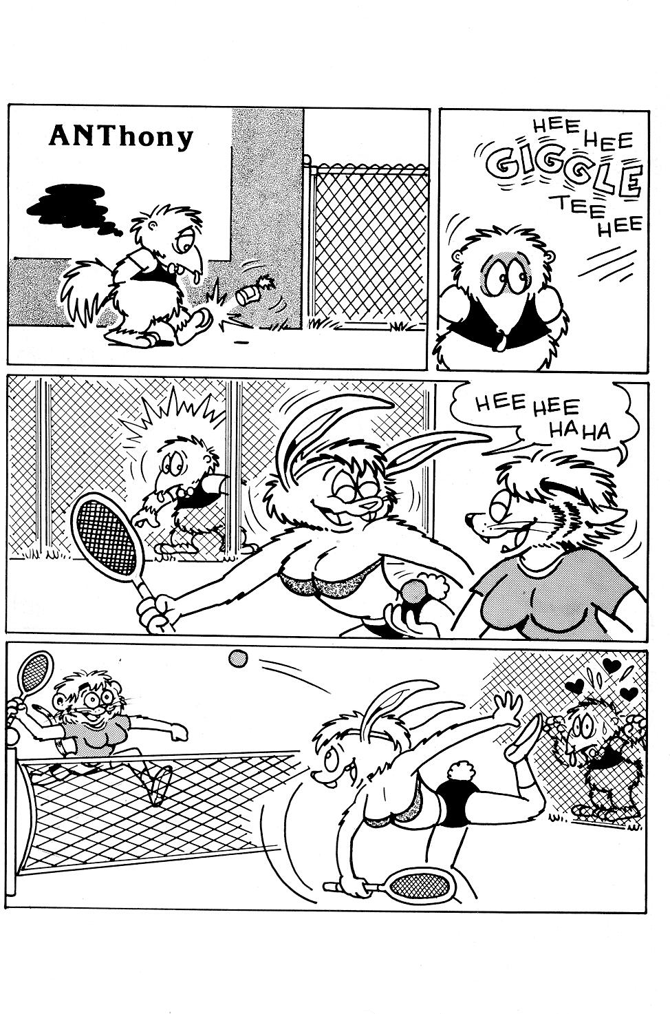 anteater anthony_(ant-eater_char) anthony_(ant-eater_comic) breasts comic furry monochrome tennis_court tennis_racket