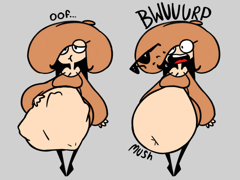1girl ambiguous_prey baughbee burp burping burping_up_items burping_up_object digested digested_prey digestion female_pred mushroom mushroom_girl mushroom_toppin pineapple_toppin pizza_tower sunglasses tagme toppin_gals vore vore_belly