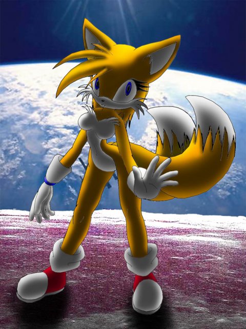blue_eyes breasts canine crossgender female fox genderswap kitsune looking_at_viewer miles_"tails"_prower millie_tailsko mobian multiple_tails sega solo sonic_the_hedgehog_(series) standing t03nemesis tail yellow