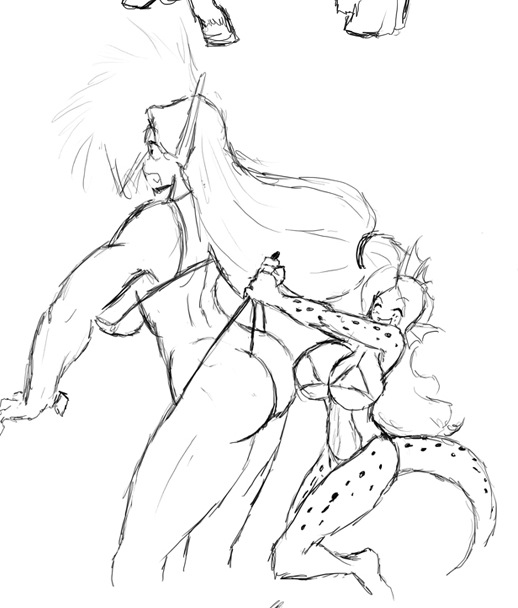 embarrassing freakz from_behind furry long_hair marauder6272 muscle pain pointy_ears reptile scalie shrapnel shrapnel_(character) smile surprise swimsuit webcomic webcomic_character wedgie