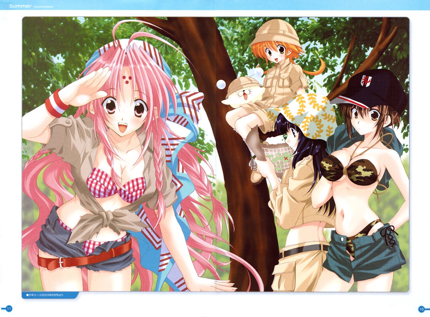 Xbooru - big breasts bikini black hair blonde hair blue eyes breasts brown  hair cleavage clothing ebi (girls bravo) girls bravo green eyes group hare  nanaka koyomi kojima kirie koyomi hare nanaka, image size:1400x1033