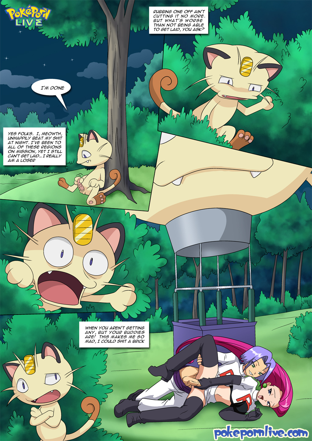 bbmbbf comic james_(pokemon) jessie_(pokemon) meowth nintendo palcomix pokemon pokepornlive the_cat's_meowth