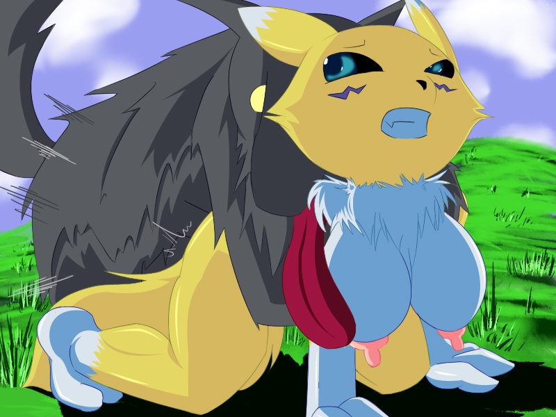 big_breasts breasts digimon furry large_breasts monster nipples no_humans nude renamon sex tail
