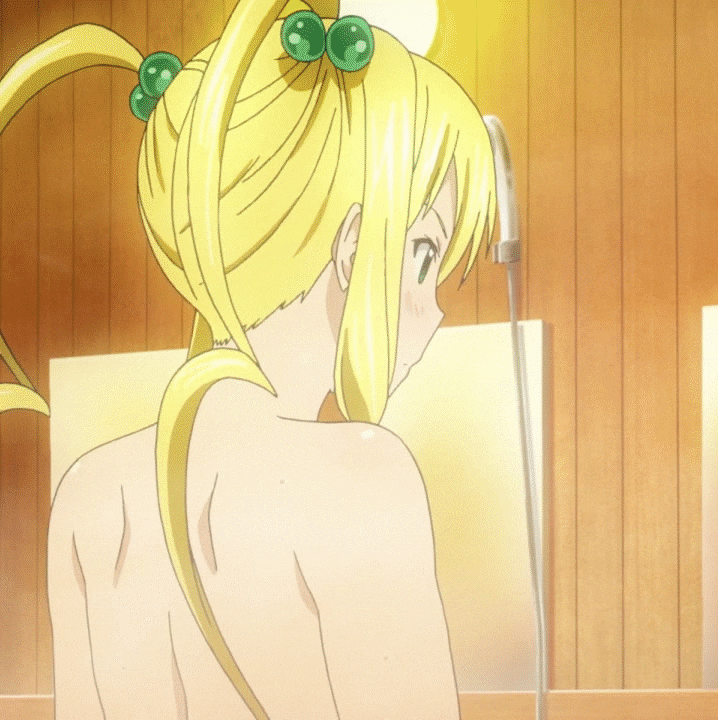 1:1_aspect_ratio 1girl 1girl 1girl ass back bathroom blonde_hair completely_nude cropped gif gif hair_bobbles hair_ornament hand_on_hip himegami_kodama hips indoors large_filesize long_hair maken-ki!_(series) maken-ki!_two nude screen_capture standing takami_akio thighs third-party_edit tied_hair twin_tails wet wide_hips xebec
