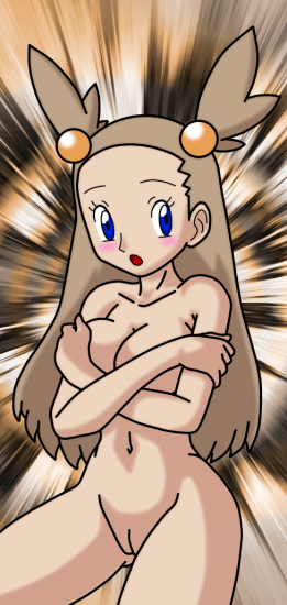 1girl alluring arm arms art artist_request bare_legs bare_shoulders blue_eyes blush blush_stickers breasts brown_hair cleavage collarbone covering covering_breasts embarrassed female gym_leader hair hair_accessory hair_ornament jasmine_(pokemon) legs long_hair mikan_(pokemon) navel neck nintendo nipples nude nude_cover pokemon pokemon_(anime) pokemon_(game) pokemon_gsc pokemon_heartgold_and_soulsilver pokemon_hgss pussy shaved_pussy shy solo twintails uncensored