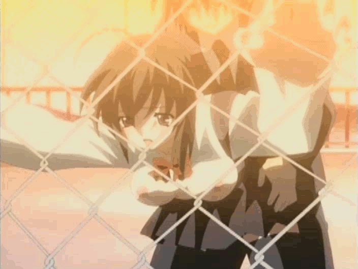 1boy 1girl against_fence animated animated_gif bent_over bouncing_breasts breasts brown_eyes brown_hair clothed_sex dithering doggy_position fence footwear gif hand_on_hip hips itou_makoto kneehighs medium_breasts miniskirt nipples open_clothes open_mouth open_shirt outdoors rooftop saionji_sekai school school_days school_rooftop school_uniform schoolgirl sex shirt short_hair skirt sky socks sunset thighhighs vaginal zettai_ryouiki