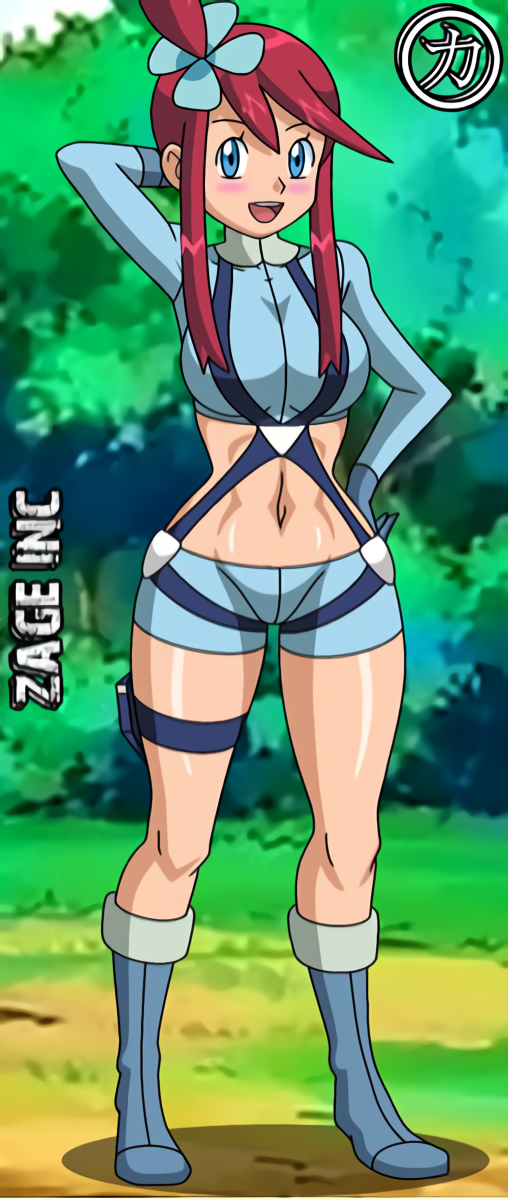 1_girl 1girl alluring blue_eyes clothed creatures_(company) female female_abs female_human female_only fuuro_(pokemon) game_freak gym_leader human humans_of_pokemon kageta looking_at_viewer nintendo outdoor outside pokemon pokemon_(anime) pokemon_(game) pokemon_black_2_&amp;_white_2 pokemon_black_and_white pokemon_bw pokemon_bw2 red_hair skyla_(pokemon) solo standing zage_inc