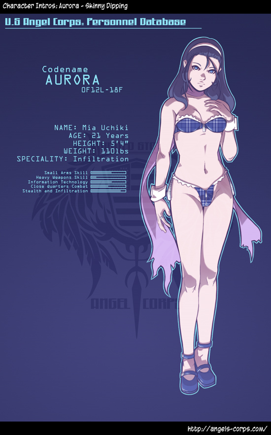 angels-corps aurora_(angels-corps) aurora_-_skinny_dipping bikini cameltoe character_profile dave_cheung_(artist) mia_uchiki scarf scribble_kid