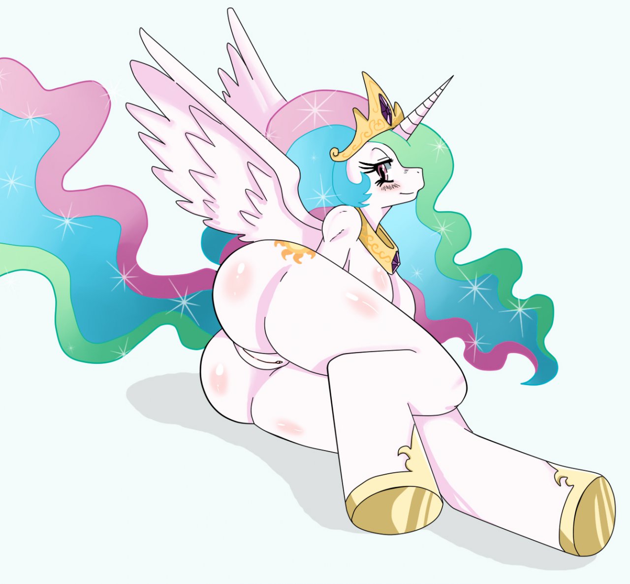 alicorn anus ass butt equine female friendship_is_magic green_background hasbro horse looking_at_viewer my_little_pony pegacorn pony princess_celestia princess_celestia_(mlp) pussy smile solo sssonic2 wings