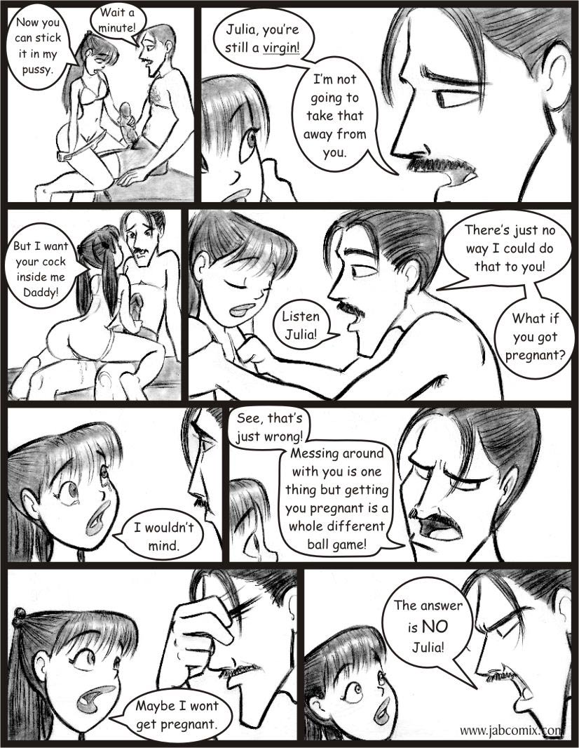 1boy 1girl ay_papi_6 big_penis black_hair bra close-up closed_eyes comic daughter duo english_text erection father father_and_daughter female female_human hair hand_on_head human human/human human_only incest jabcomix julia_(ay_papi) kneeling long_hair male male/female male_human monochrome mostly_nude multiple_human panties penis penis_grab richard_(ay_papi) sitting standing topless