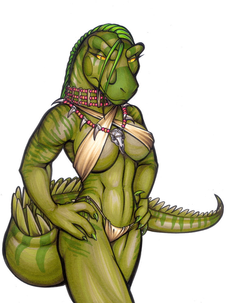 barbarian breasts commission female furry liz_(patpahootie) lizard_girl lizardbeth necklace original reptile scalie skimpy solo