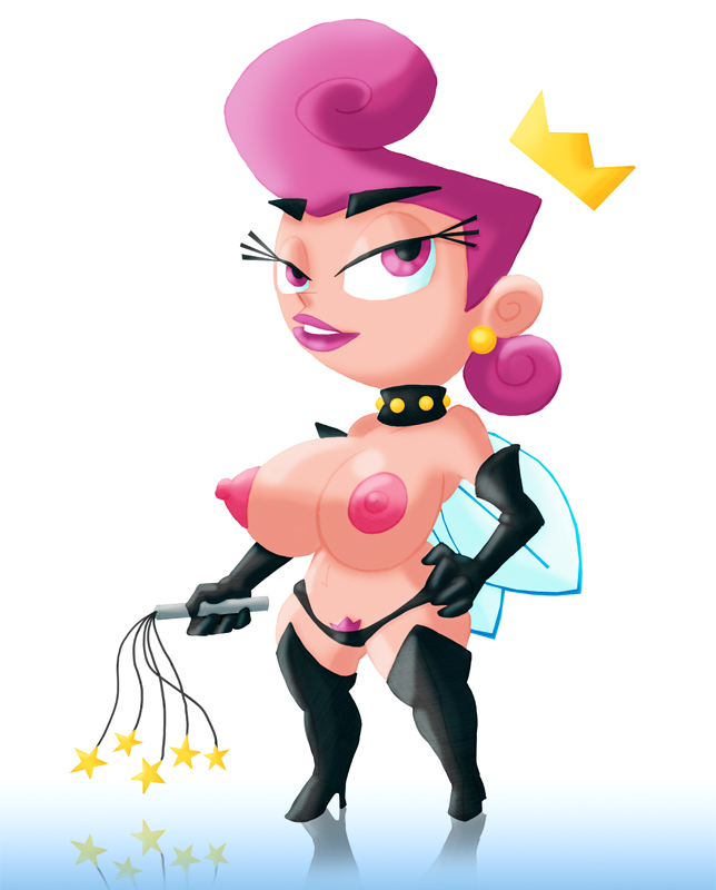 big_breasts boots breasts cat_o'_nine_tails earring gloves lipstick milf nipples panties pink_eyes pink_hair pubic_hair pussy solo the_brave the_fairly_oddparents topless underwear wanda wide_hips wings