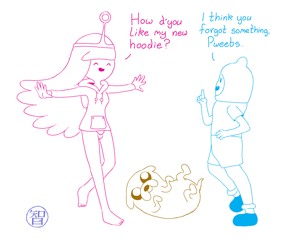 adventure_time animal_ears black_eyes bottomless closed_eyes dog finn_the_human funny furry jake_the_dog jewelry long_hair pink_hair pink_skin princess_bubblegum pubic_hair pussy shy smile