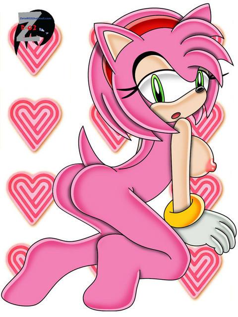 amy_rose ass bracelet breasts erect_nipples furry gloves green_eyes hairband jewelry nipples nude pink_hair sega short_hair solo sonic text zetar02_(artist)