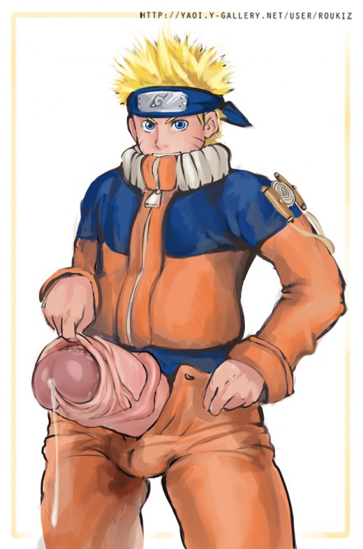 1boy blonde clothes grin human male male_only naruto naruto_uzumaki ninja partially_clothed penis roukiz smiling solo_male