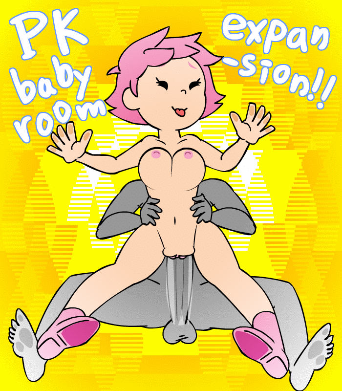 1girl against_floor animated battle_background black_eyes bottomless bouncing_breasts breasts bulge doggy_position earthbound from_behind from_below gif imprint kumatora minus8 mother_3 nintendo penis pink_hair sex stomach_bulge tagme tongue_out trippy_background vaginal