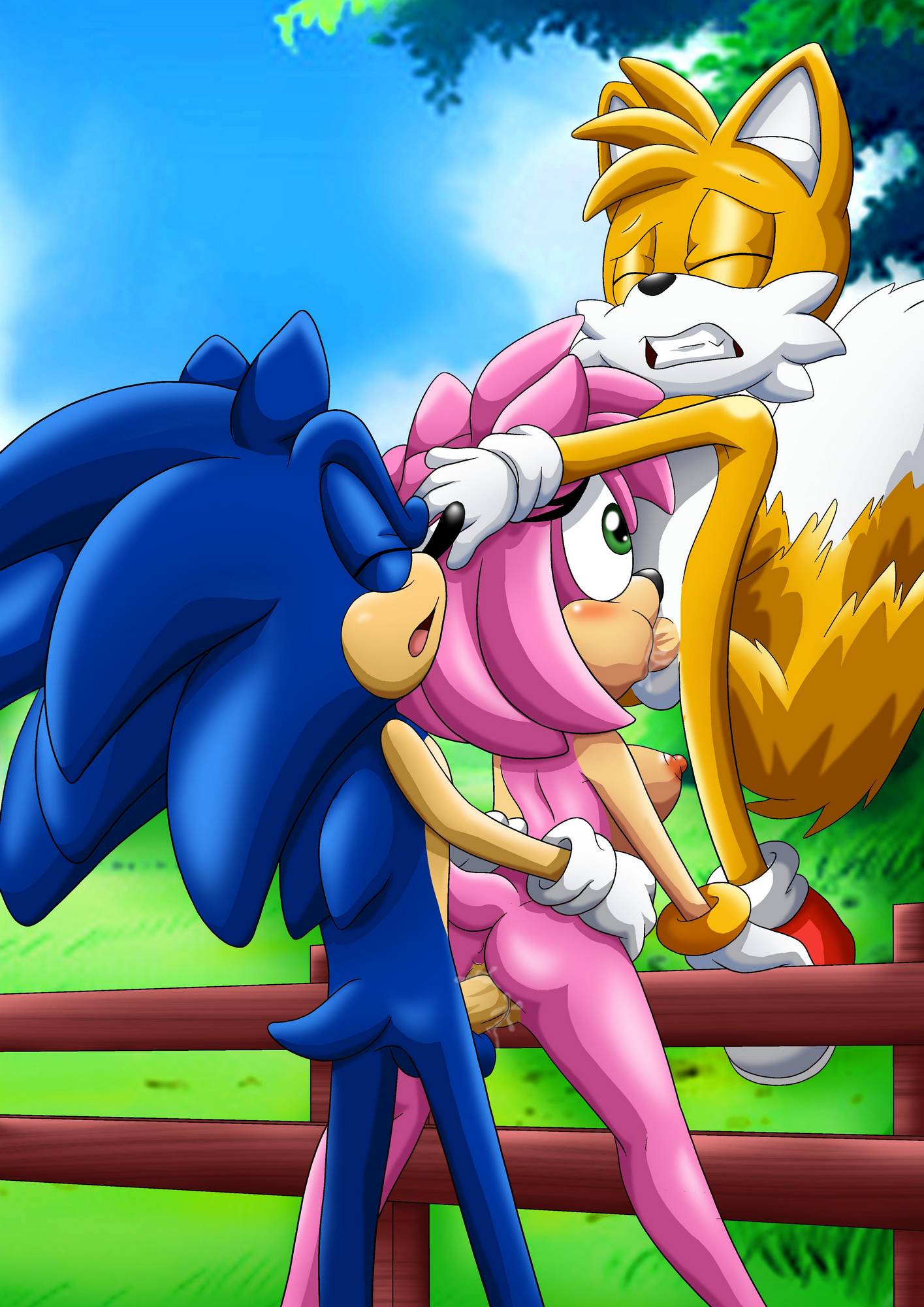 amy_rose animal_ears anthro ass bbmbbf big_breasts blue_fur breasts closed_eyes erect_nipples fellatio from_behind fur furry green_eyes miles_"tails"_prower mmf_threesome mobius_unleashed nipples oral outside palcomix pink_fur pussy rough_sex sega sex sonic_(series) sonic_the_hedgehog sonic_the_hedgehog_(series) spitroast threesome trio vaginal vaginal_penetration yellow_fur