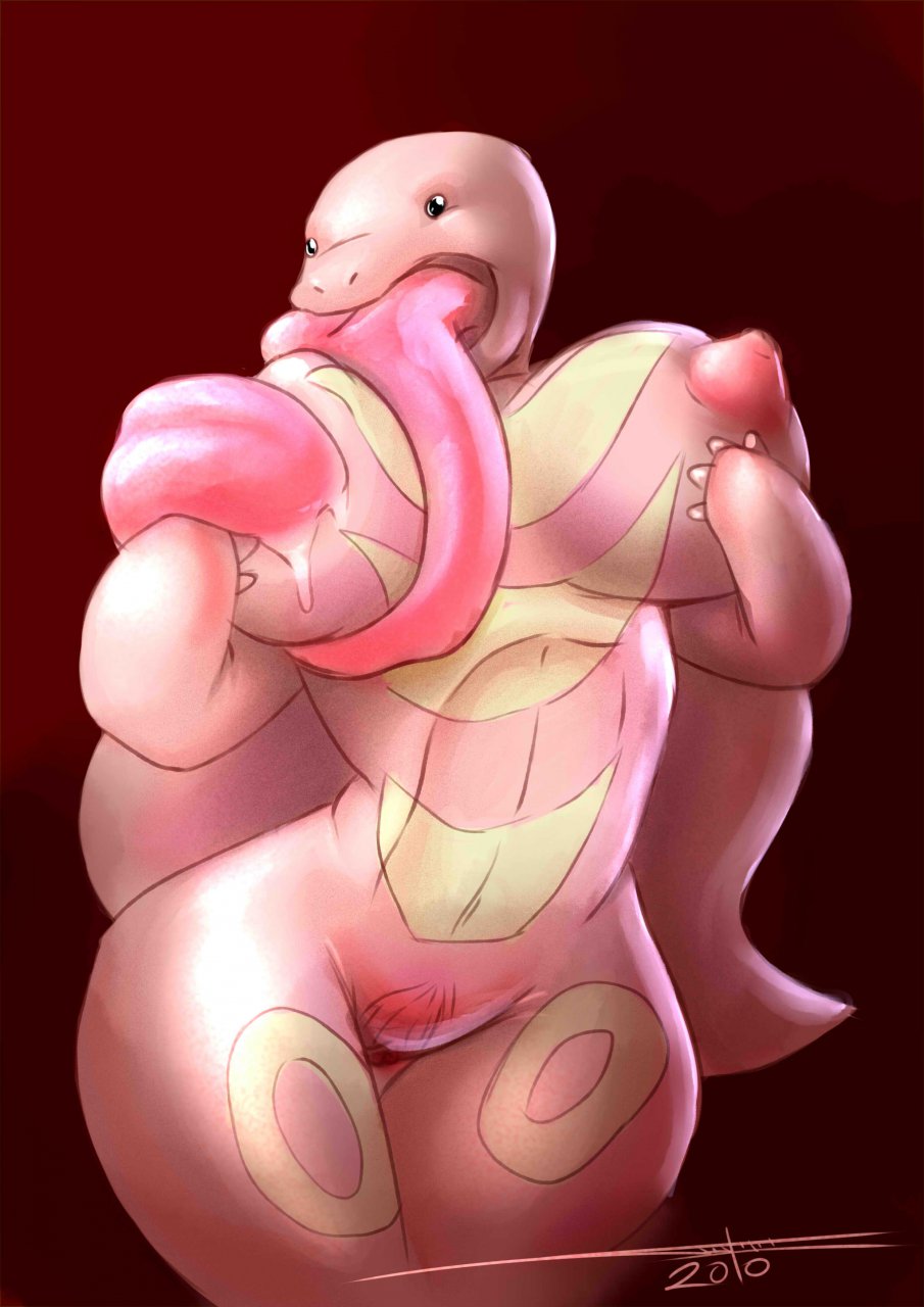 2010 big_breasts breasts gender_swap huge_ass huge_breasts lickitung long_tongue nintendo personification pokemon pussy solo tongue white-devil_(artist)