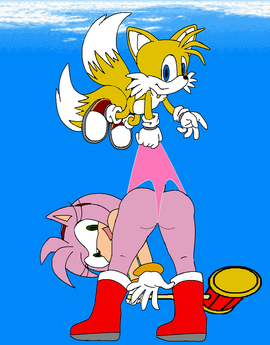 amy_rose anthro ass flying flying_wedgie miles_"tails"_prower sky sonic_(series) wedgie