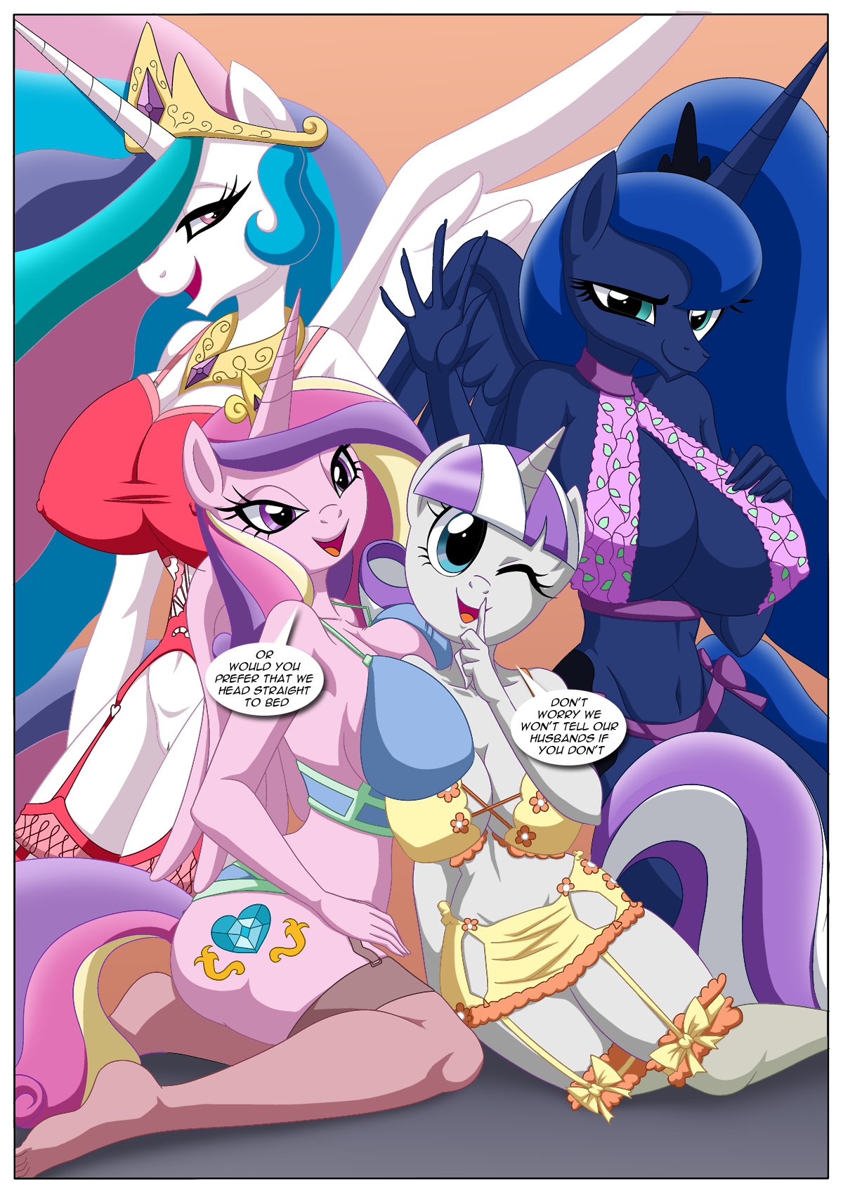an_apple's_core_is_always_hardcore big_breasts cheating_wife equestria_untamed humanized imminent_sex large_breasts leggings lingerie looking_at_viewer palcomix princess_cadance princess_celestia princess_luna twilight_velvet