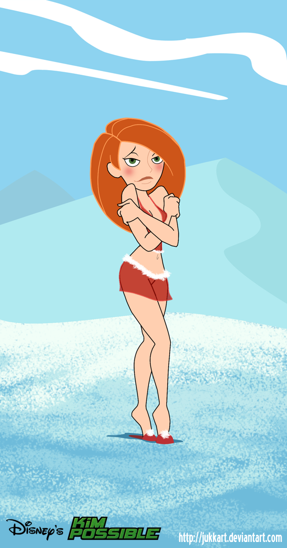 blush breasts cleavage cold female_only green_eyes jukkart_(artist) kim_possible kimberly_ann_possible long_hair nightgown orange_hair see-through sheer_clothing smile snow solo solo_female