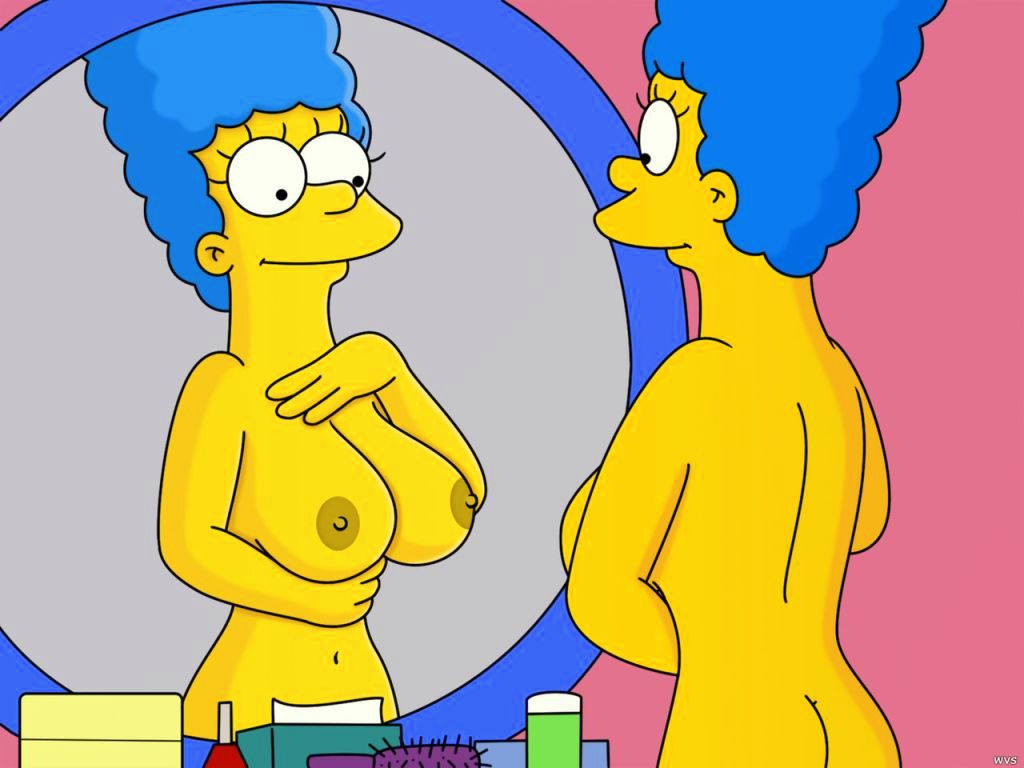 ass breasts marge_simpson mirror nipples nude smile the_simpsons