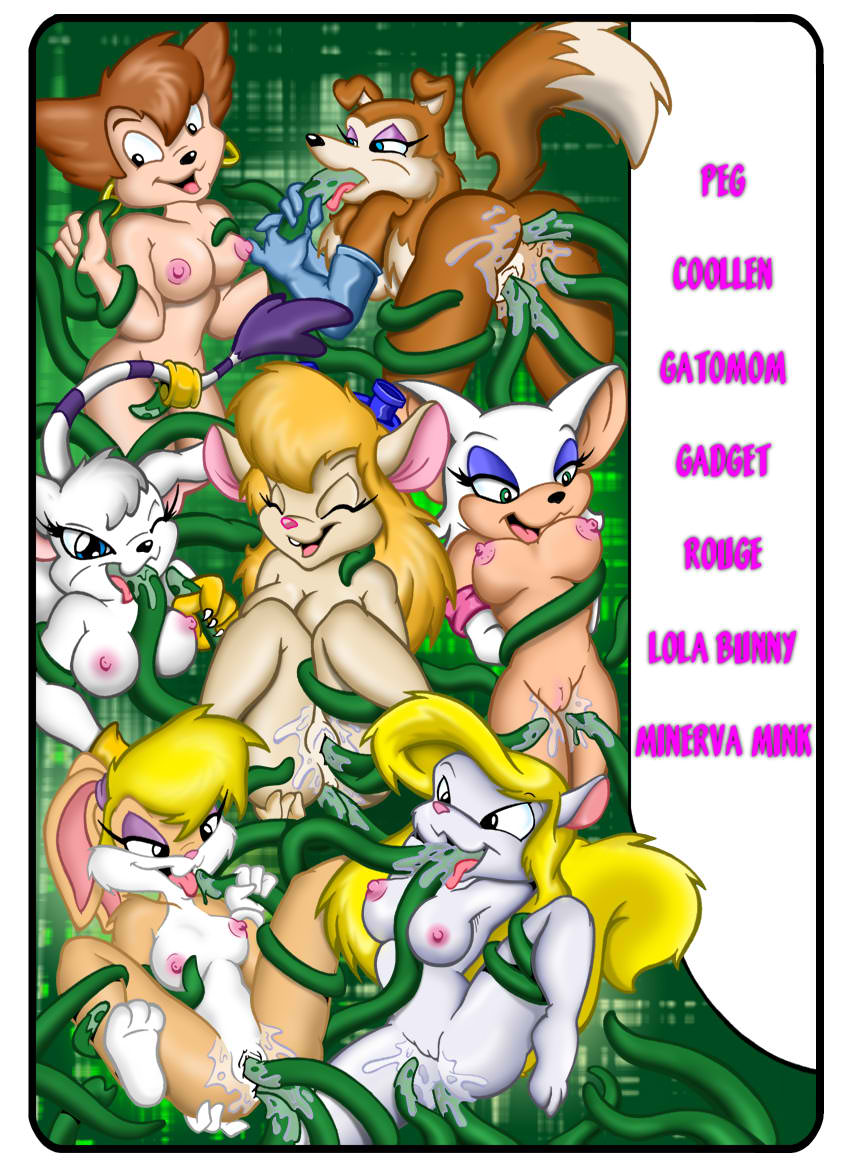 6+girls animaniacs bat black_eyes blonde_hair blue_eyes brown_hair bunny canine cat catgirl chip_'n_dale_rescue_rangers colleen crossover digimon disney dog gadget_hackwrench gatomon goof_troop green_eyes lola_bunny minerva_mink multiple_girls nude peg_pete road_rovers rouge_the_bat sonic space_jam tentacle text uncensored