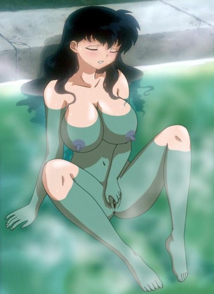 alluring anime big_breasts completely_nude female female_masturbation fingering_self hot hot_spring inuyasha kagome_higurashi nude onsen sexy voluptuous