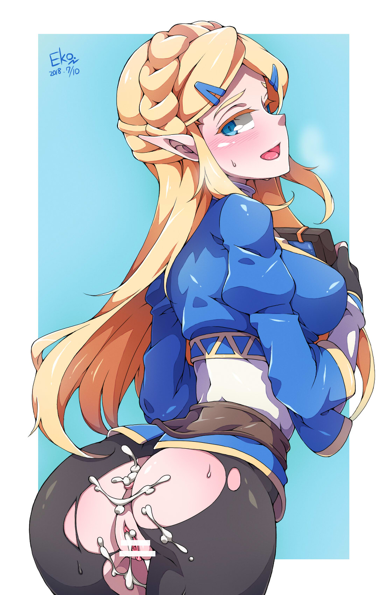 1girl 2018 after_sex ass blonde blonde_hair blush censor_bar censoring creampie cum cum_in_ass cum_in_pussy cum_inside cum_on_ass cute eko. female female_only long_blonde_hair long_hair looking_at_viewer mostly_clothed pants pointy_ears princess_zelda pussy sexy sexy_ass solo standing the_legend_of_zelda torn_clothes torn_pants