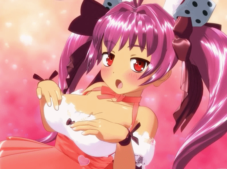 3d animated animated_gif big_breasts blush bouncing_breasts breasts cleavage di_gi_charat dice erect_nipples gif large_breasts myuranran nipples open_mouth perky_breasts purple_hair rabi_en_rose red_eyes seismic solo twin_tails twintails undressing usada_hikaru