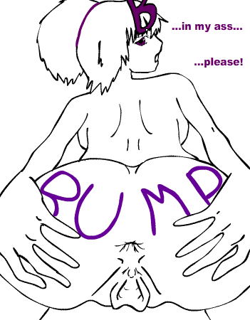 1girl animated animated_gif anus asking_for_it_(text) breasts bump-chan bump_(thread) english_text female gif hair purple_eyes pussy text