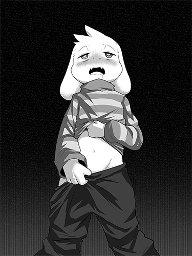 1boy anthro anthro_only asriel_dreemurr blush caprine clothed clothing clothing_lift drooling furry gif goat greyscale half-closed_eyes looking_pleasured male male_only mammal monochrome navel nurinaki pants_pull shirt shirt_lift solo_anthro solo_male standing sweatshirt undertale undertale_(series) video_games