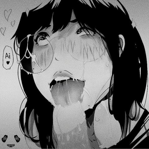 1girl ahegao artist_request black_hair character_request copyright_request cum cum_on_glasses heart_eyes