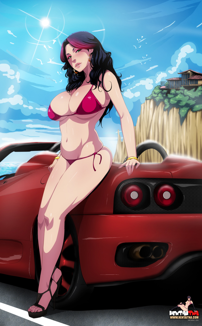 alexandria_(character) attractive big_breasts bikini breasts car cyberunique hentaitna side-tie_bikini