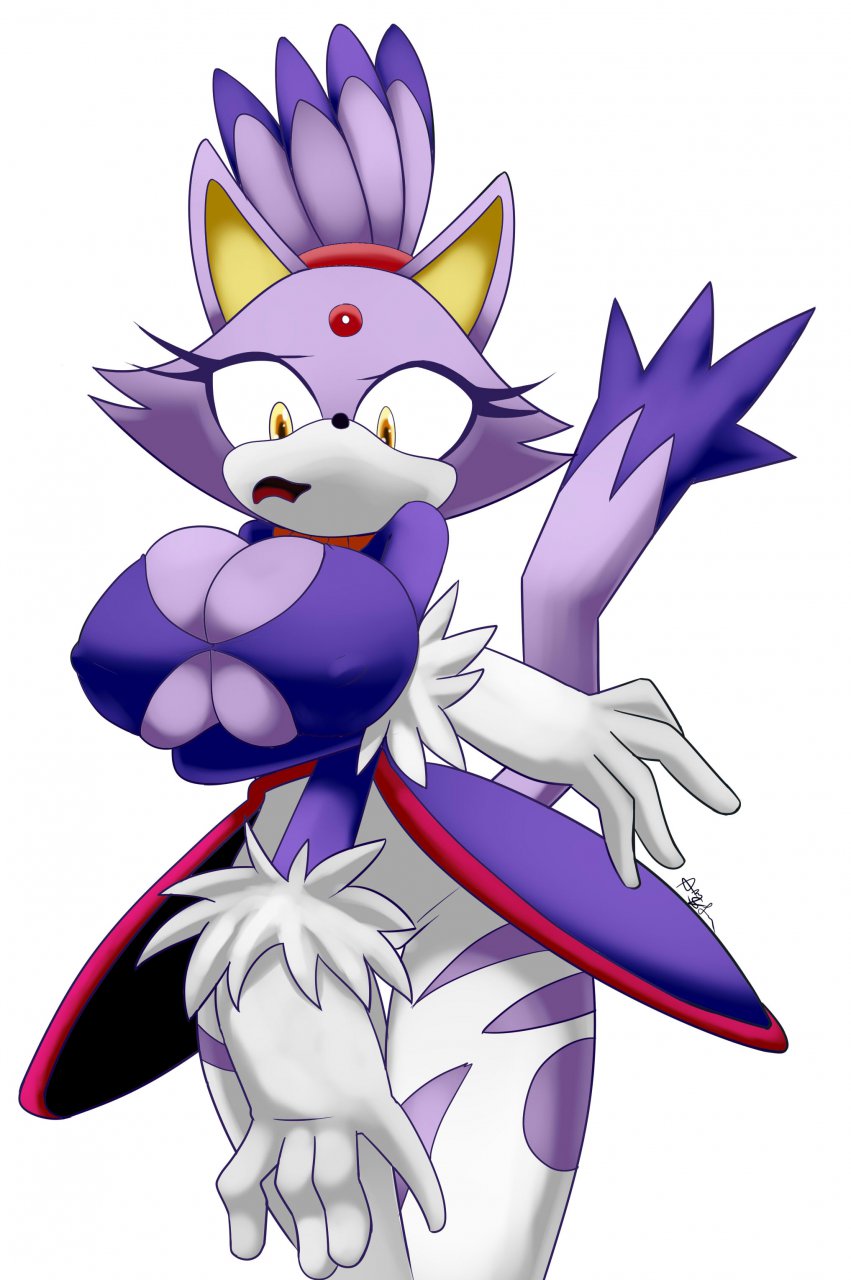 big_breasts blaze_the_cat breast_expansion breasts bursting_breasts cat clothing curvy embarrassing feline female gloves plain_background sega solo sonic_(series) surprise tight_top torn_clothes torn_clothing wardrobe_malfunction white_background