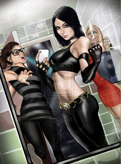 3girls bathroom deviantart female female_only laura_kinney marvel marvel_comics selfpic watermark x-23 x-men