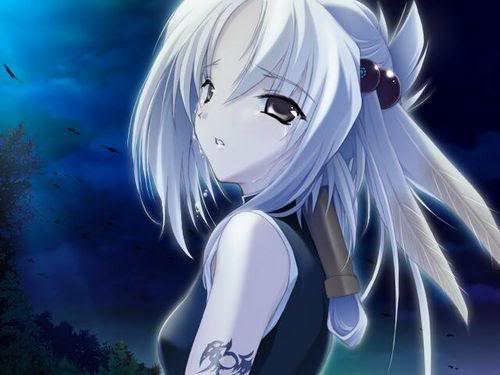 1girl anime beautiful clothed dark female female_only night sad solo solo_female tattoo tears white_hair
