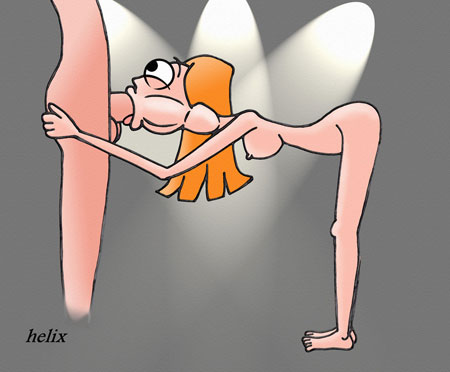 bent_over candace_flynn cheek_bulge deepthroat disney fellatio helix looking_up nude oral phineas_and_ferb spotlight standing throat_bulge