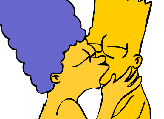 bart_simpson blue_hair french_kissing gif incest marge_simpson mother mother_and_son the_simpsons white_background yellow_skin