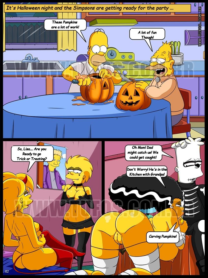 3boys 3girls ass bart_simpson breasts comic father_&amp;_daughter fellatio halloween homer_simpson incest lisa_simpson maggie_simpson male marge_simpson milf mother_and_son nipples swimsuit text the_simpsons